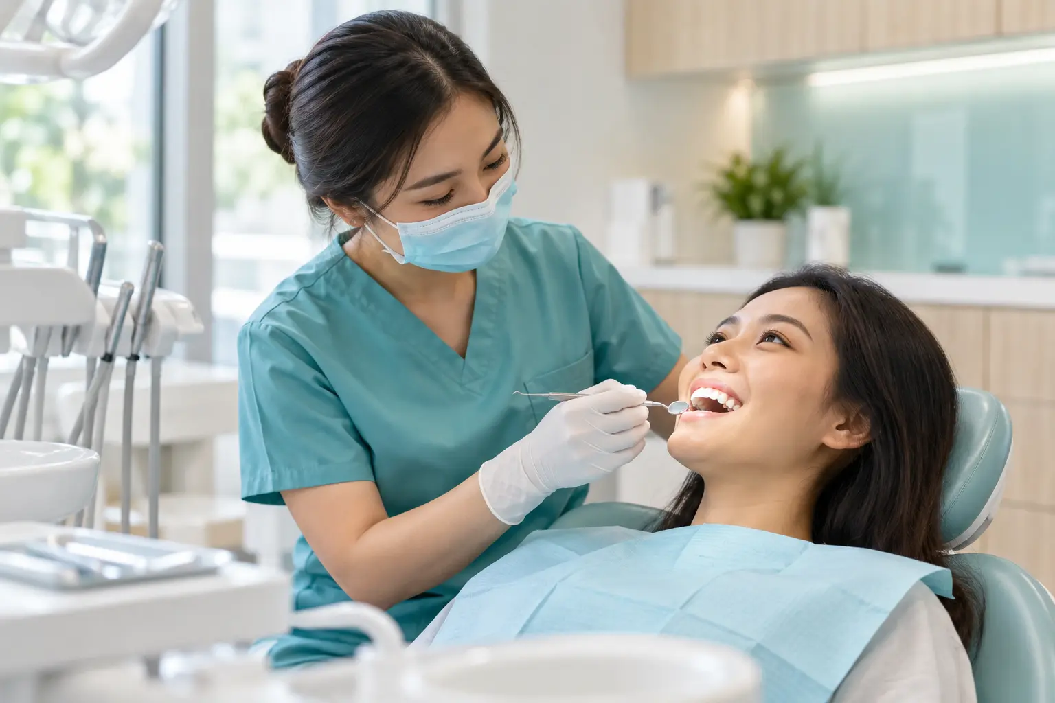 Dental hygienist providing a gentle routine cleaning